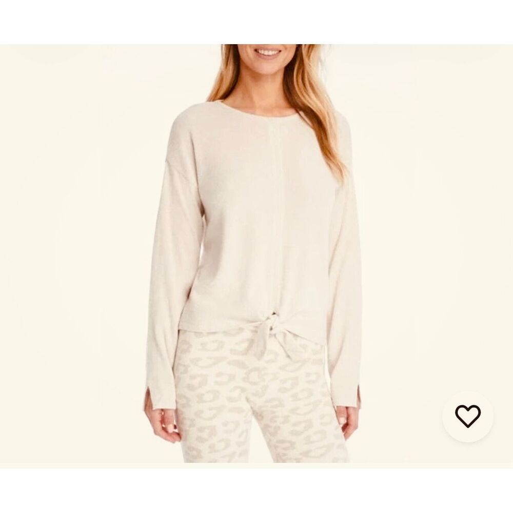 BAREFOOT DREAMS Sand Dune Beige Ultra Light Cozy Chic Tie Front Sweater-1X